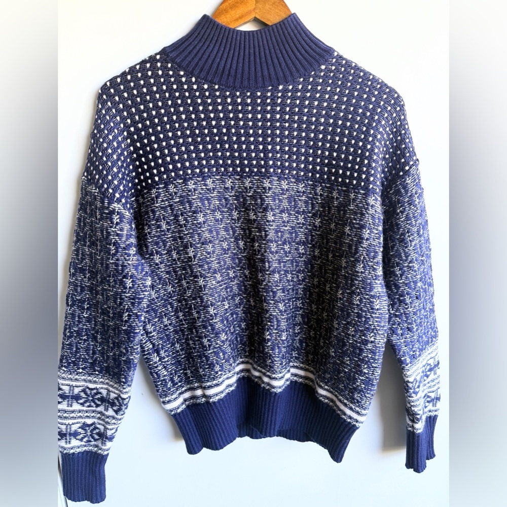 COS Wool Blend Textured Mock Neck Sweater Blue Minimalist Size S